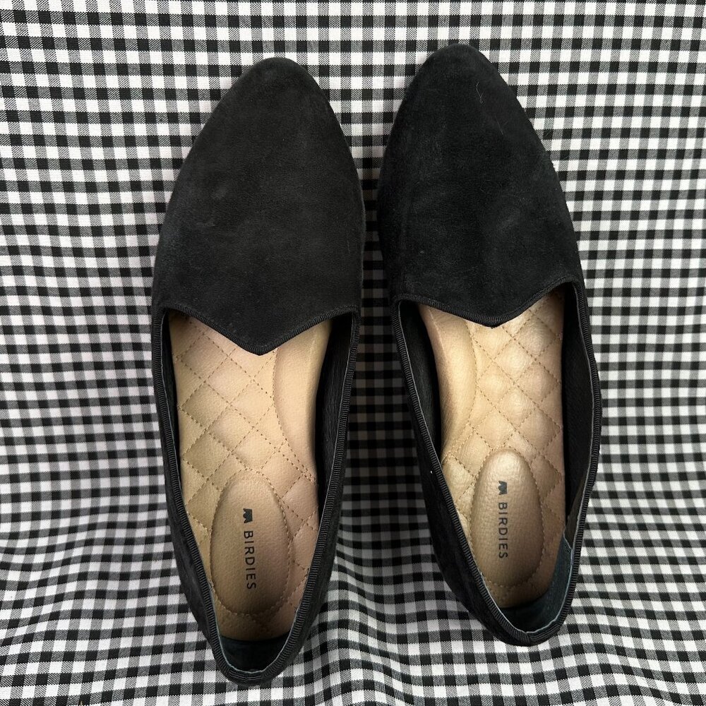 Birdies Heron Ballet Flat Black Suede Neutral Pointed Toe Cushioned Size 8